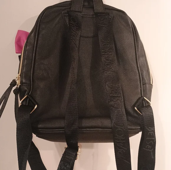 Y2k Betsy Johnson Black & White Striped Backpack with Pink Bow - Picture 4 of 6
